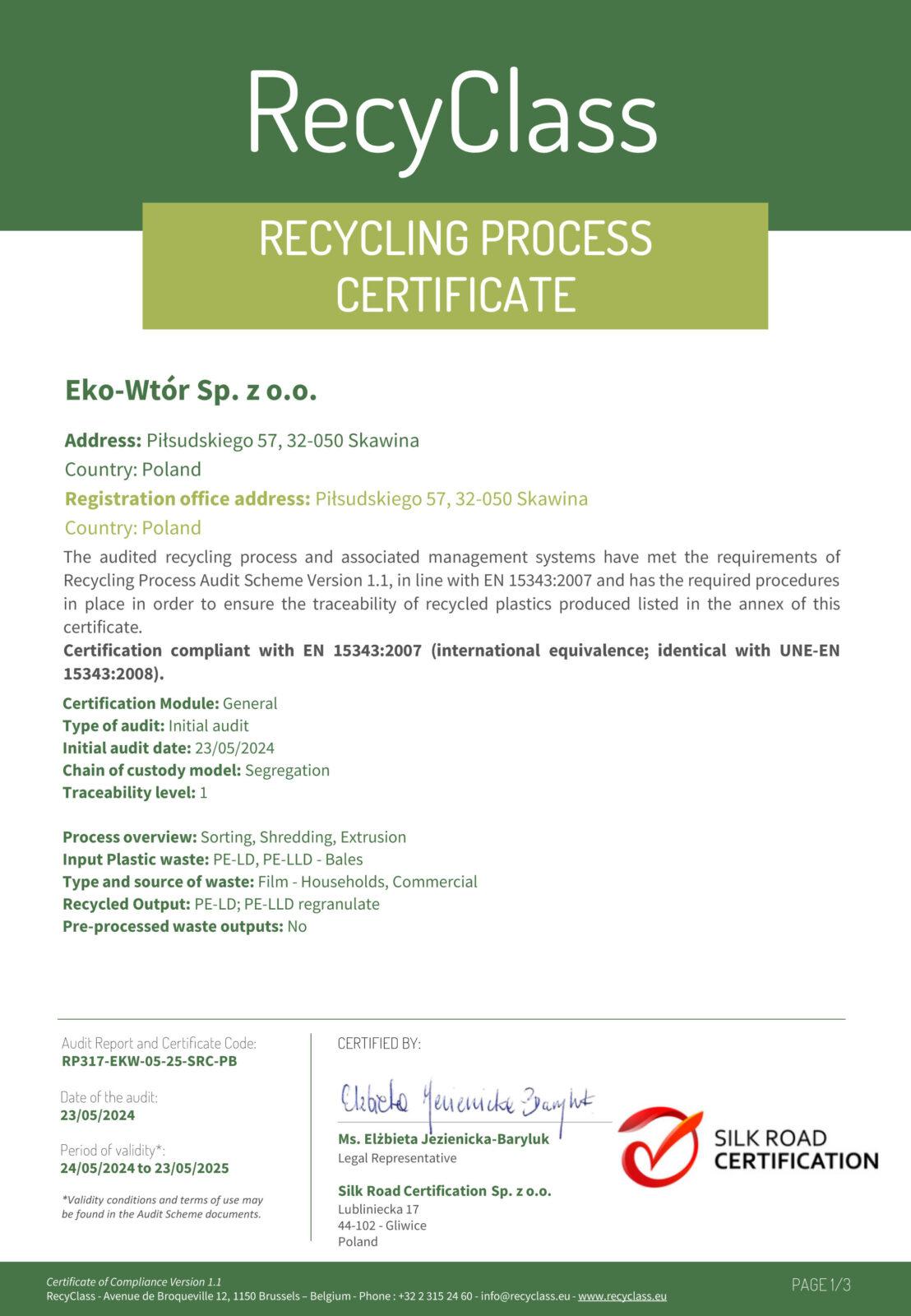 Certificate Recycling Process