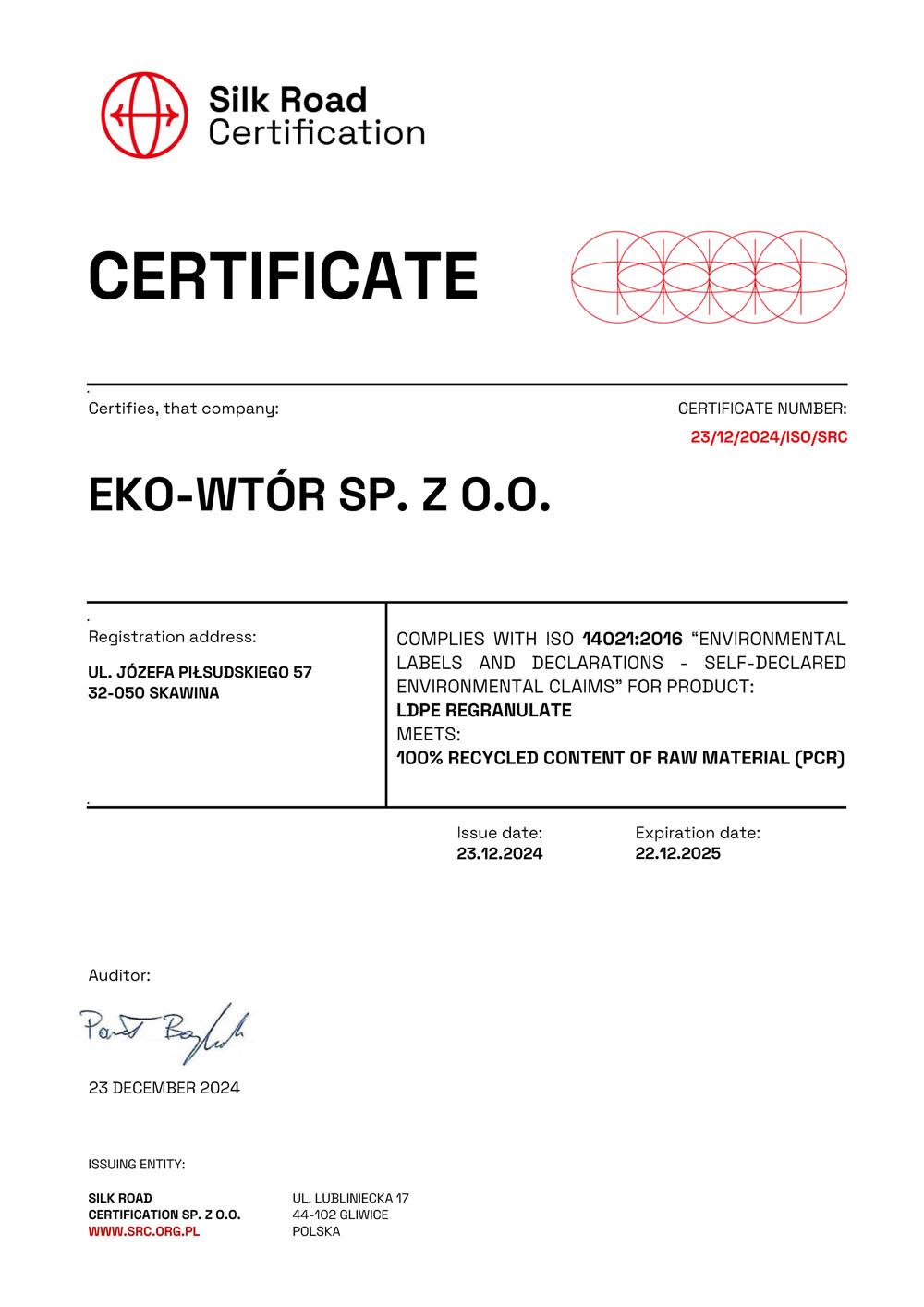 Zertifikate und Genehmigungen Eco-Wtor